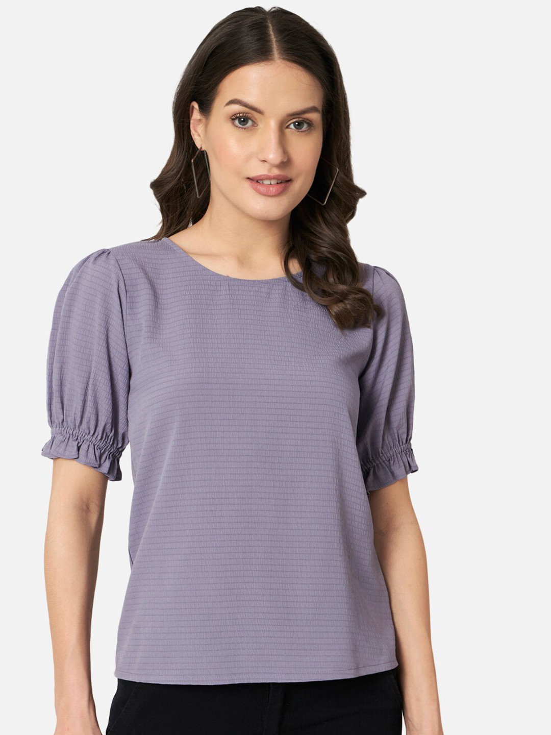 ALL WAYS YOU Horizontal Striped Puff Sleeves Top