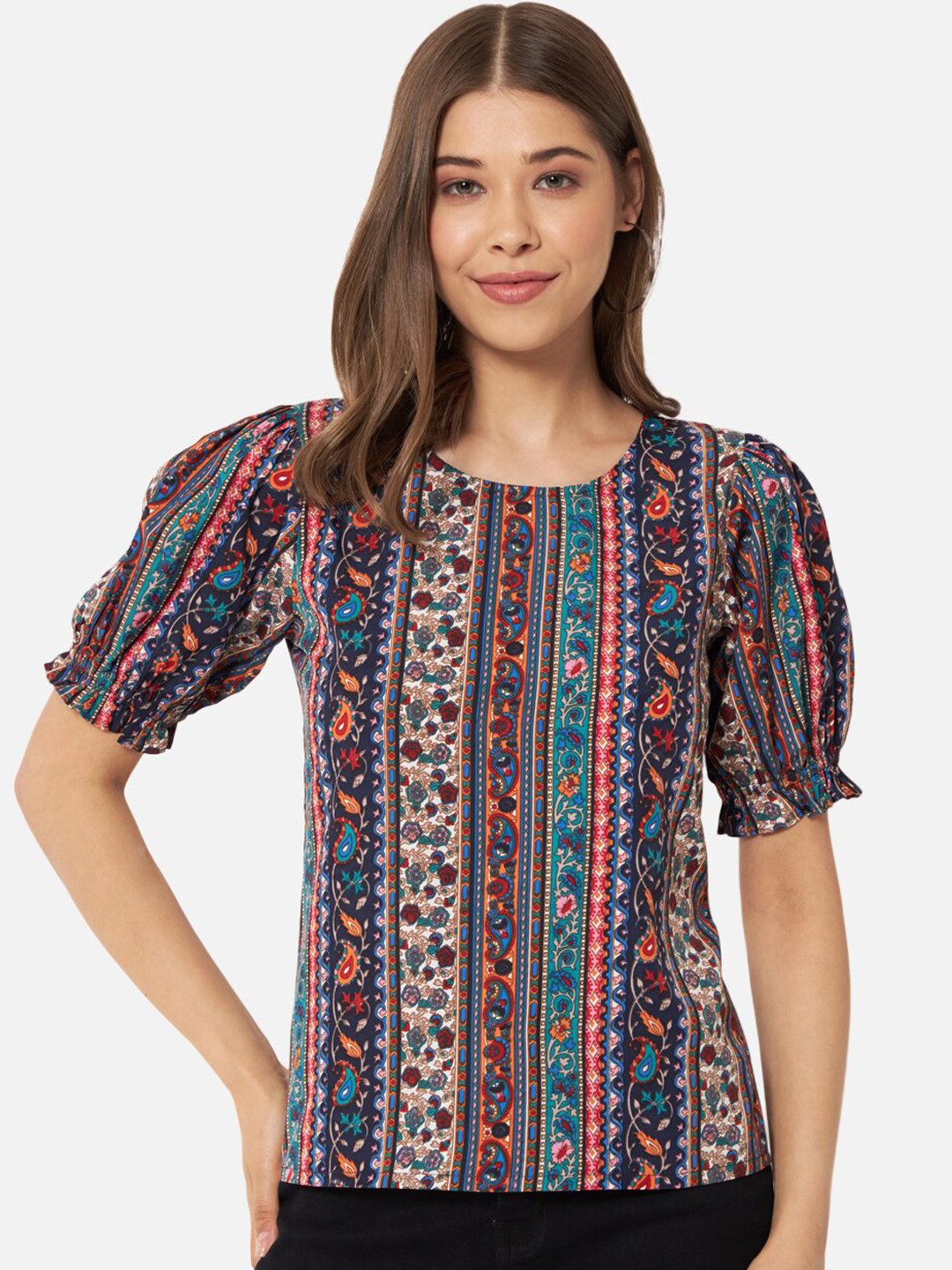 ALL WAYS YOU Tribal Printed Puff Sleeves Top