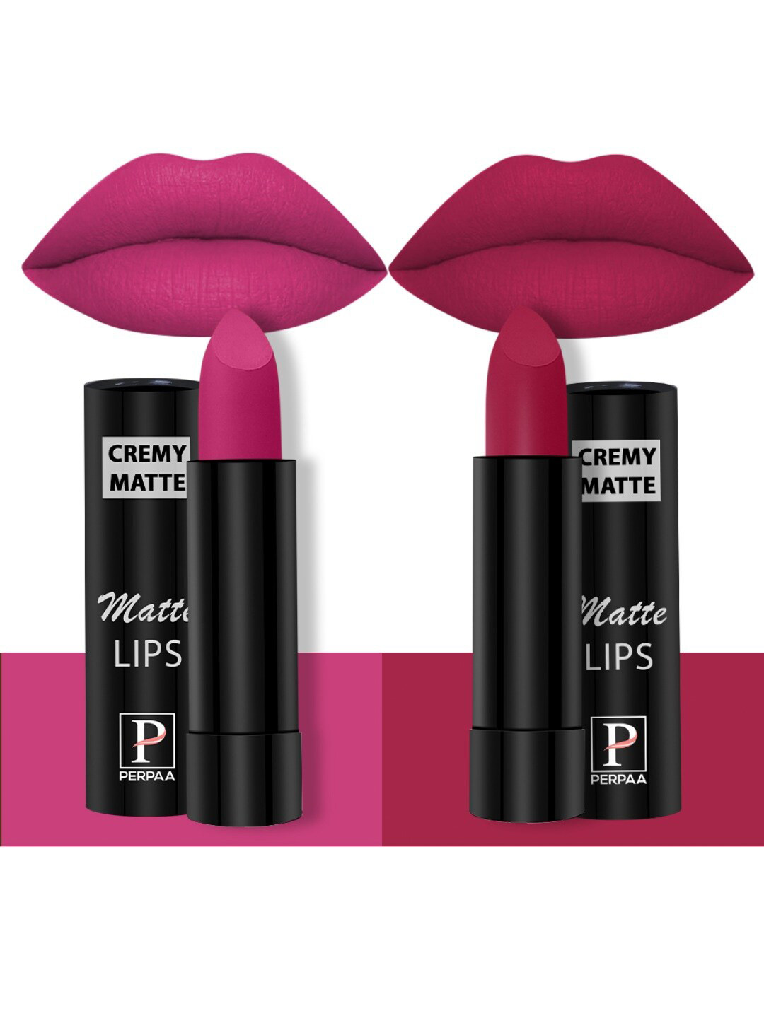PERPAA Set of 2 Creamy Matte Bullet Lipstick 3.5g Each - Pink Berry 71 & Ruby Magenta 84