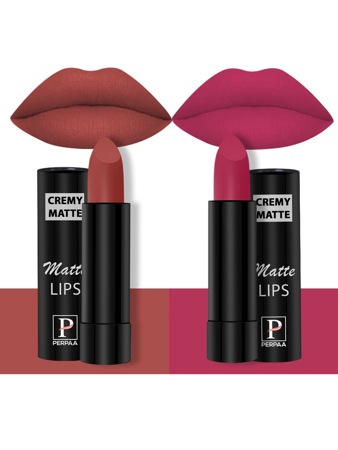 PERPAA Set of 2 Creamy Matte Bullet Lipstick 3.5g Each-Rust Orange 73 & Strawberry Pink 92