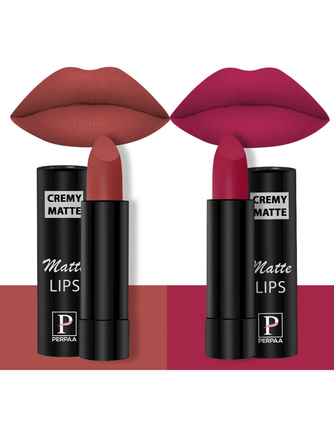 PERPAA Set of 2 Creamy Matte Bullet Lipstick 3.5g Each - Rust Orange 73 & Ruby Magenta 84