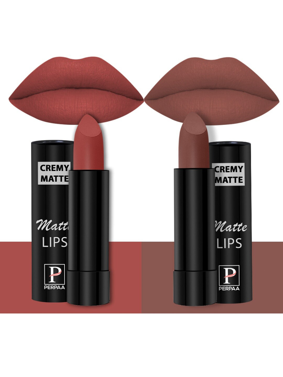 PERPAA Set Of 2 Creamy Matte Long-Stay Lipstick - Rust Orange 73 & Nude Brown 111