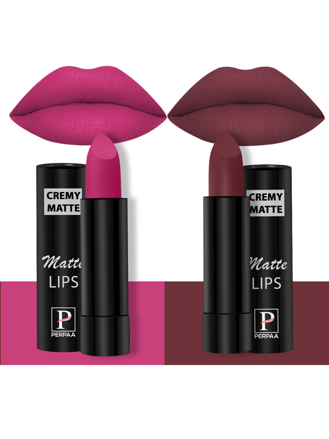 PERPAA Set Of 2 Creamy Matte Long-Stay Lipstick - Pink Berry 71 & Tan Red 80