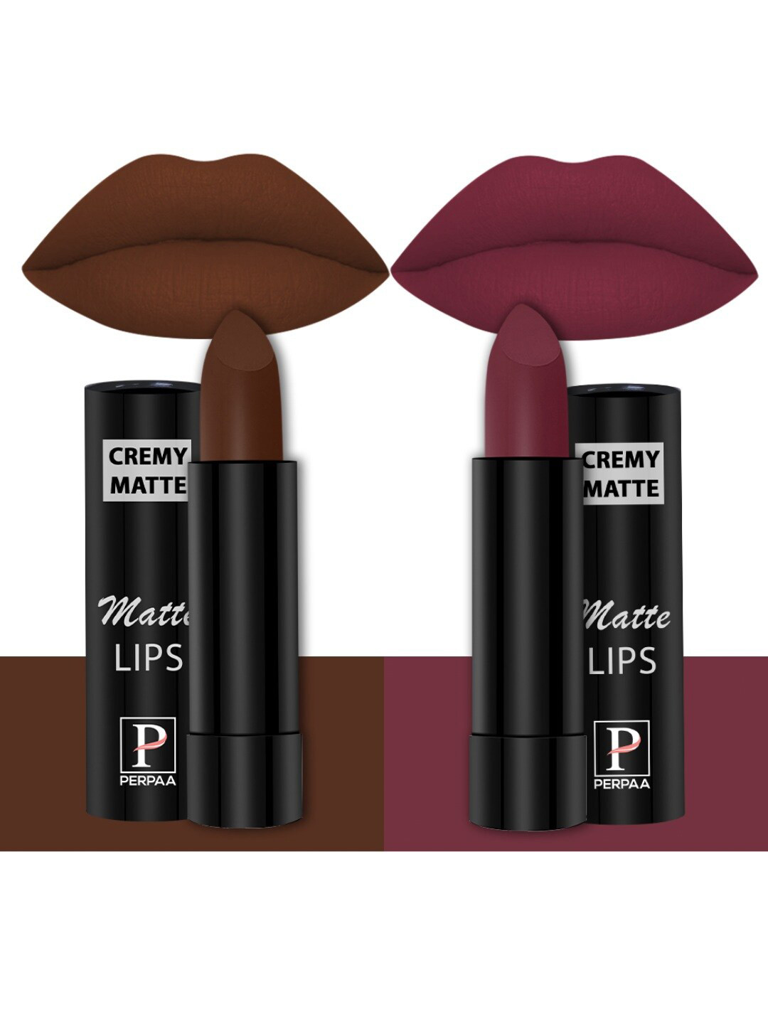 PERPAA Set Of 2 Creamy Matte Long-Stay Lipstick - Cocoa Brown 67 & Dusky Maroon 96