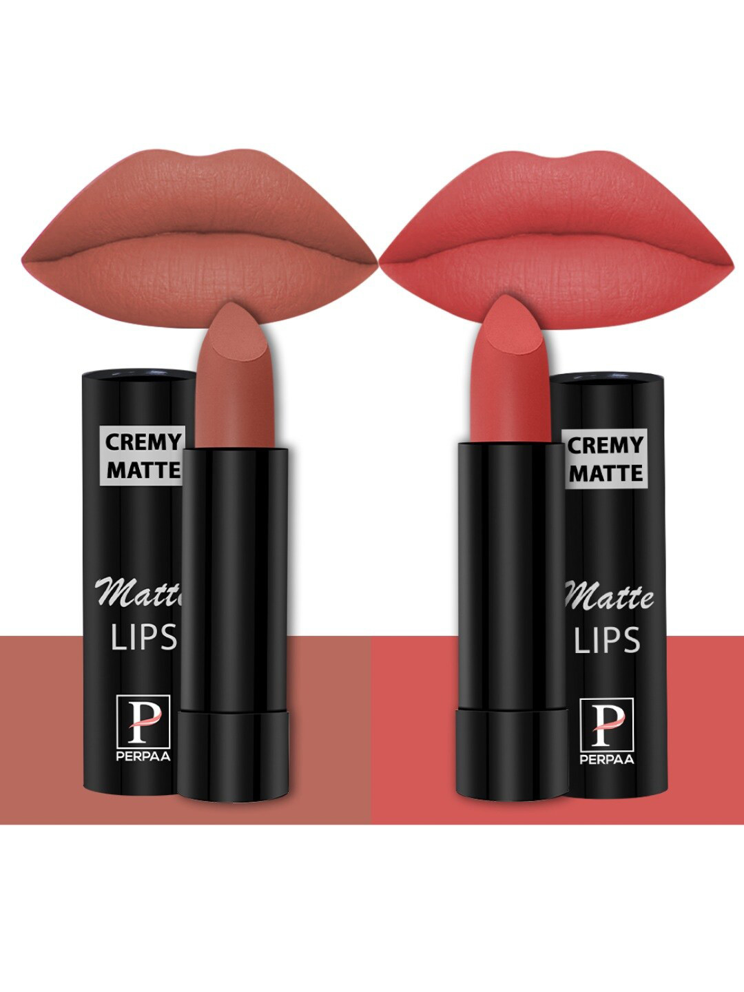 PERPAA Set Of 2 Creamy Matte Long-Stay Lipstick - Caramel 62 & Velvet Orange 93