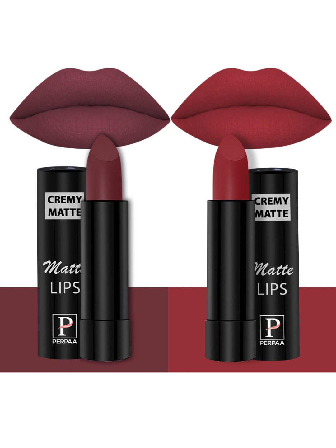 PERPAA Set Of 2 Creamy Matte Long-Stay Lipstick - Tan Red 80 & Crimson Red 86