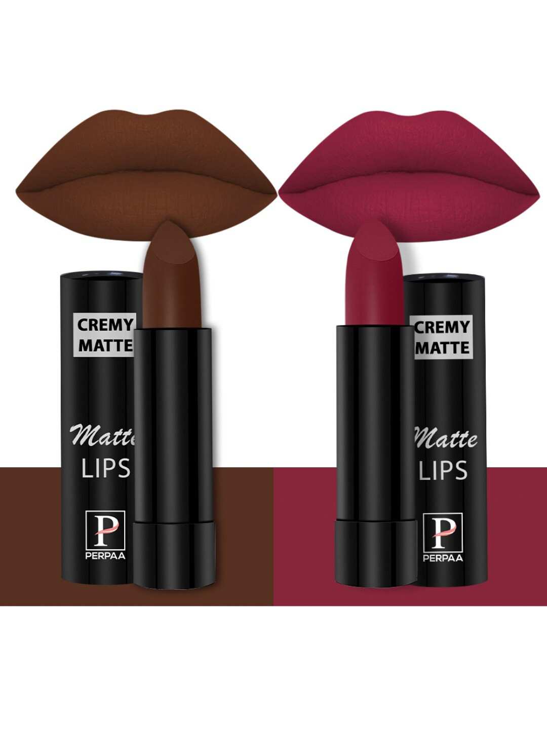 PERPAA Set Of 2 Creamy Matte Long-Stay Lipstick - Cocoa Brown 67 & Candy Pink 87