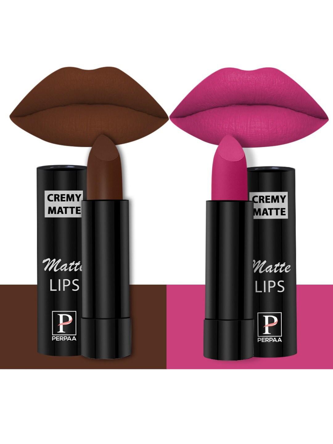 PERPAA Set Of 2 Creamy Matte Bullet Lipstick - 3.5g Each - Cocoa Brown 67 - Pink Berry 71