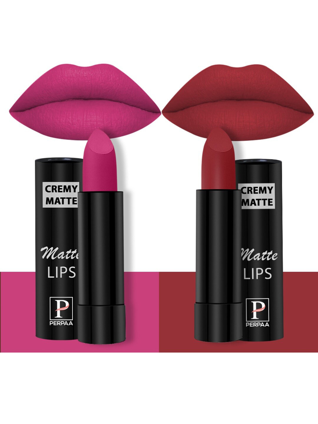 PERPAA Set of 2 Creamy Matte Long Stay Intense Lipstick - Pink Berry 71 & Crimson Red 86