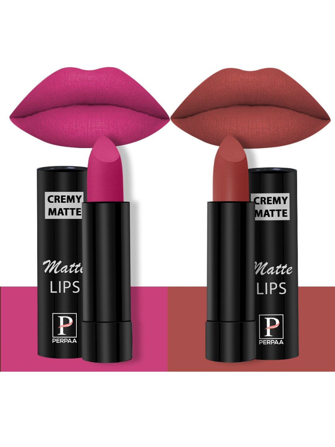 PERPAA Set of 2 Creamy Matte Long Stay Intense Lipstick - Pink Fusion 71 & Rust Orange 73
