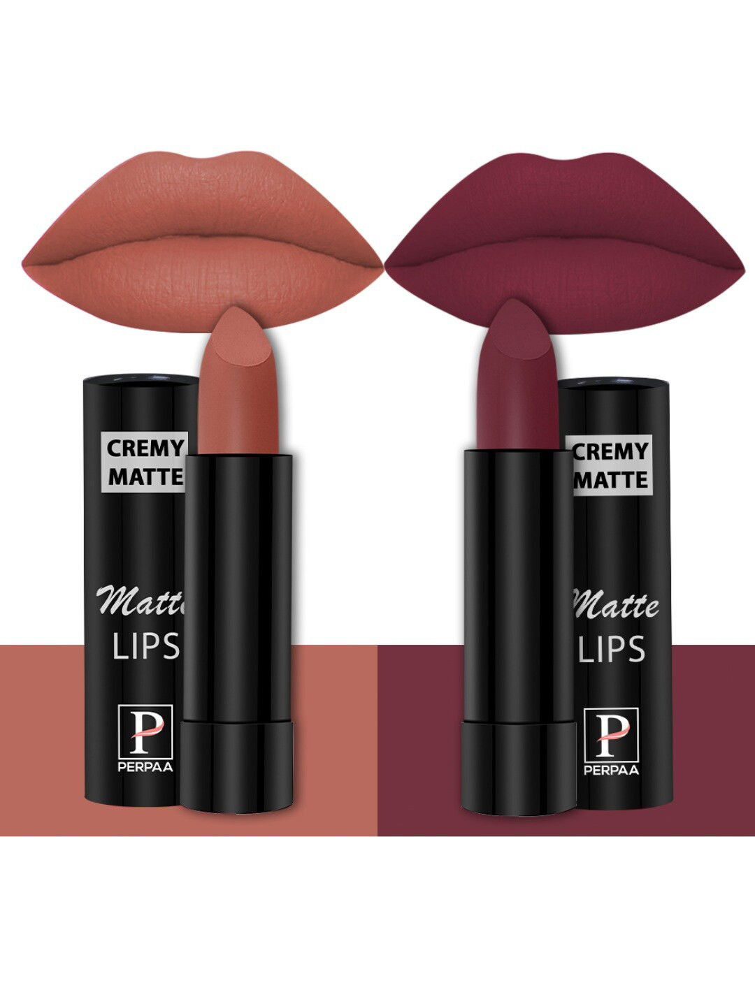 PERPAA Creamy Matte Set Of 2 Long Stay Intense Lipstick - Caramel 62 - Cherry Red 96