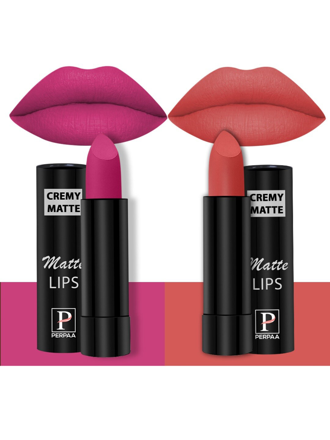 PERPAA Set Of 2 Creamy Matte Bullet Lipstick - 3.5g Each -Pink Berry 71- Velvet Orange 93