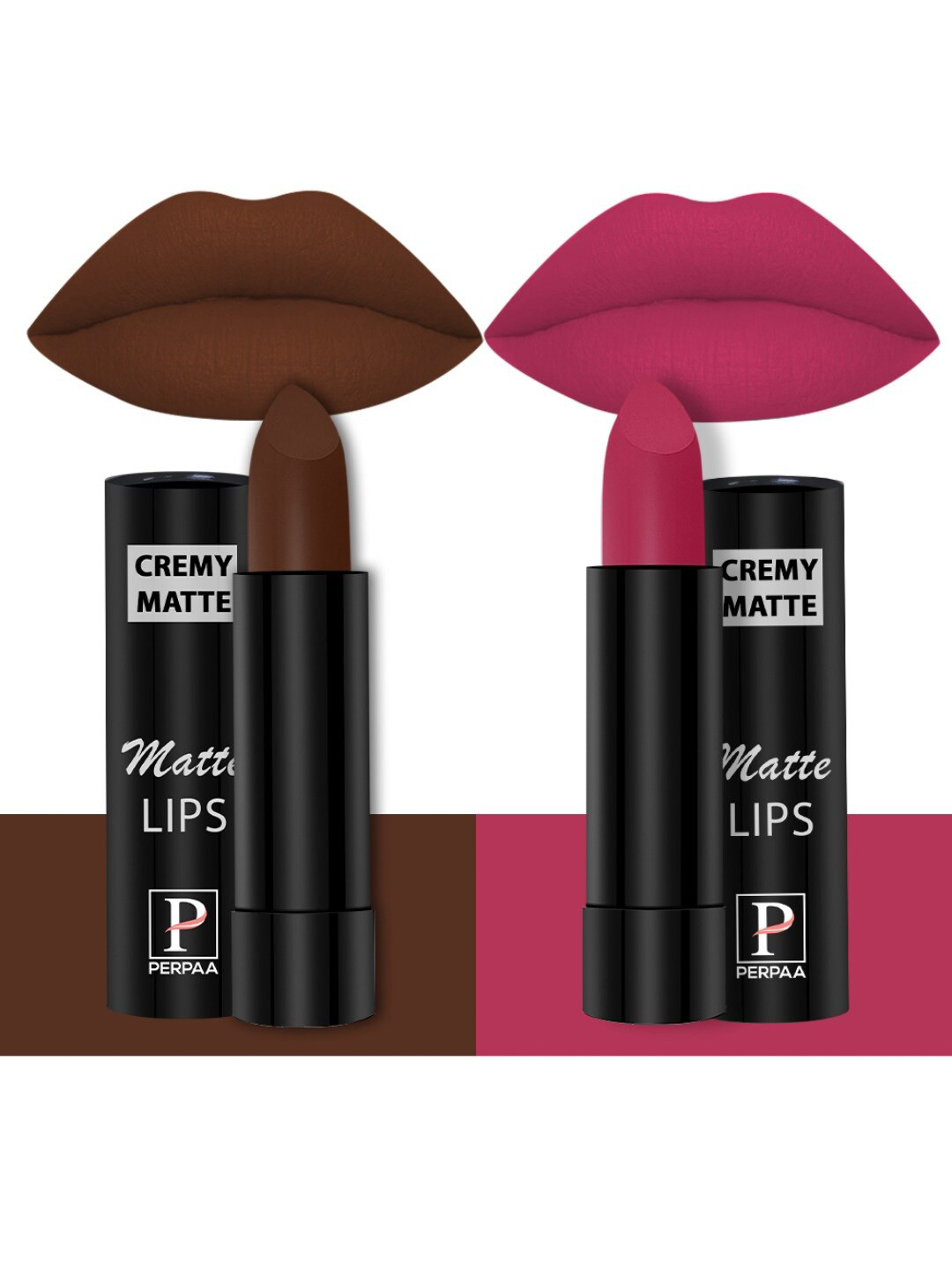 PERPAA Creamy Matte Set Of 2 Long Stay Intense Lipstick - Cocoa Brown 67-Strawberry Pink 9