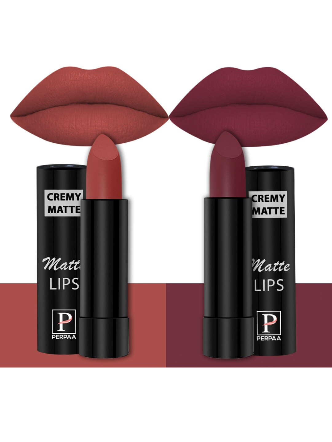 PERPAA Set Of 2 Creamy Matte Bullet Lipstick - 3.5g Each - Rust Orange 73 -Dusky Maroon 96