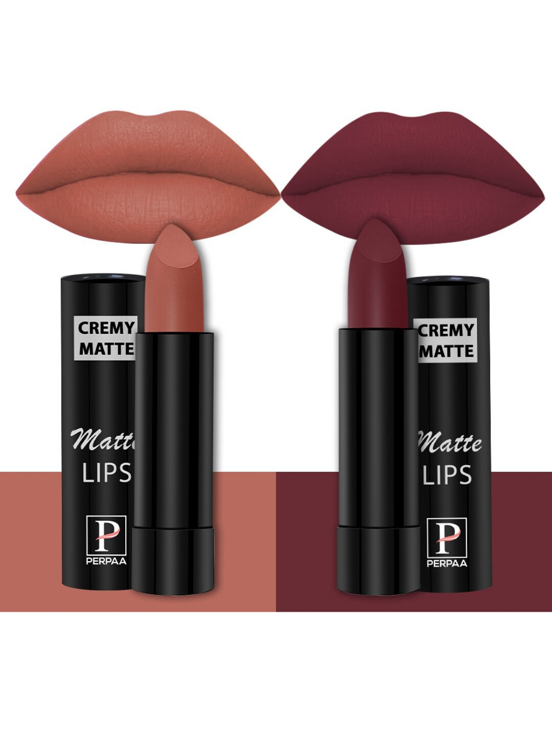 PERPAA Set Of 2 Creamy Matte Bullet Lipstick - 3.5g Each - Caramel 62 - Cherry Maroon 95