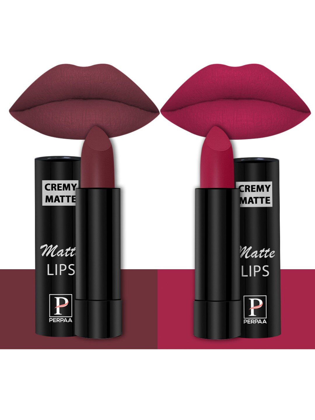 PERPAA Creamy Matte Set Of 2 Long Stay Intense Lipstick - Tan Red 80 - Ruby Magenta 84