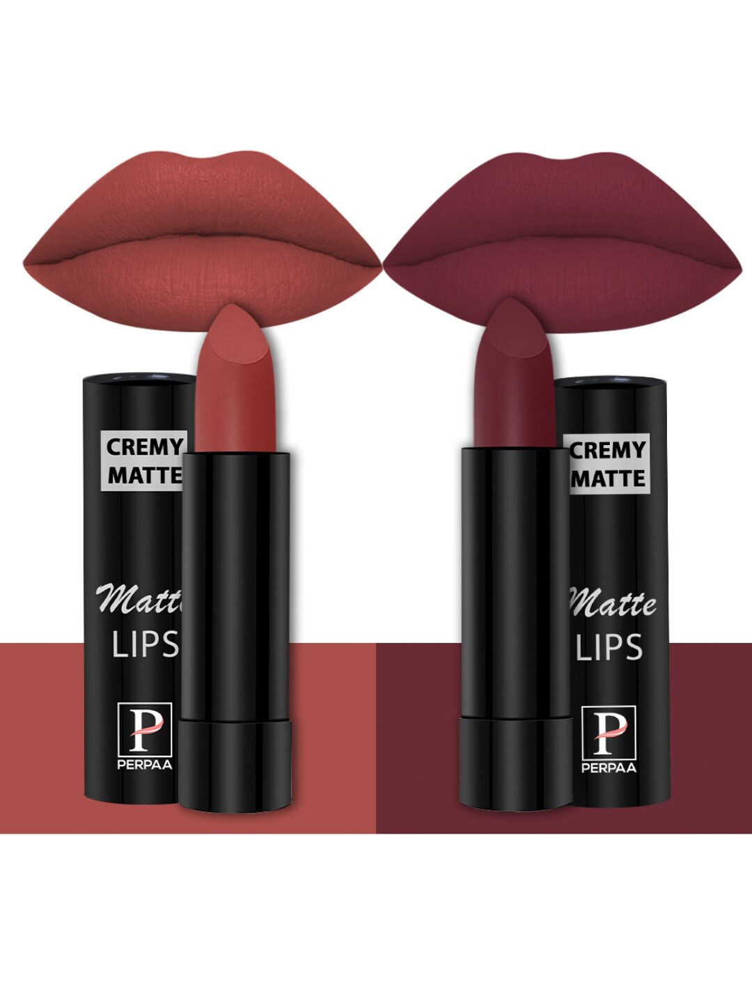 PERPAA Creamy Matte Set Of 2 Long Stay Intense Lipstick - Rust Orange 73-Cherry Maroon 95