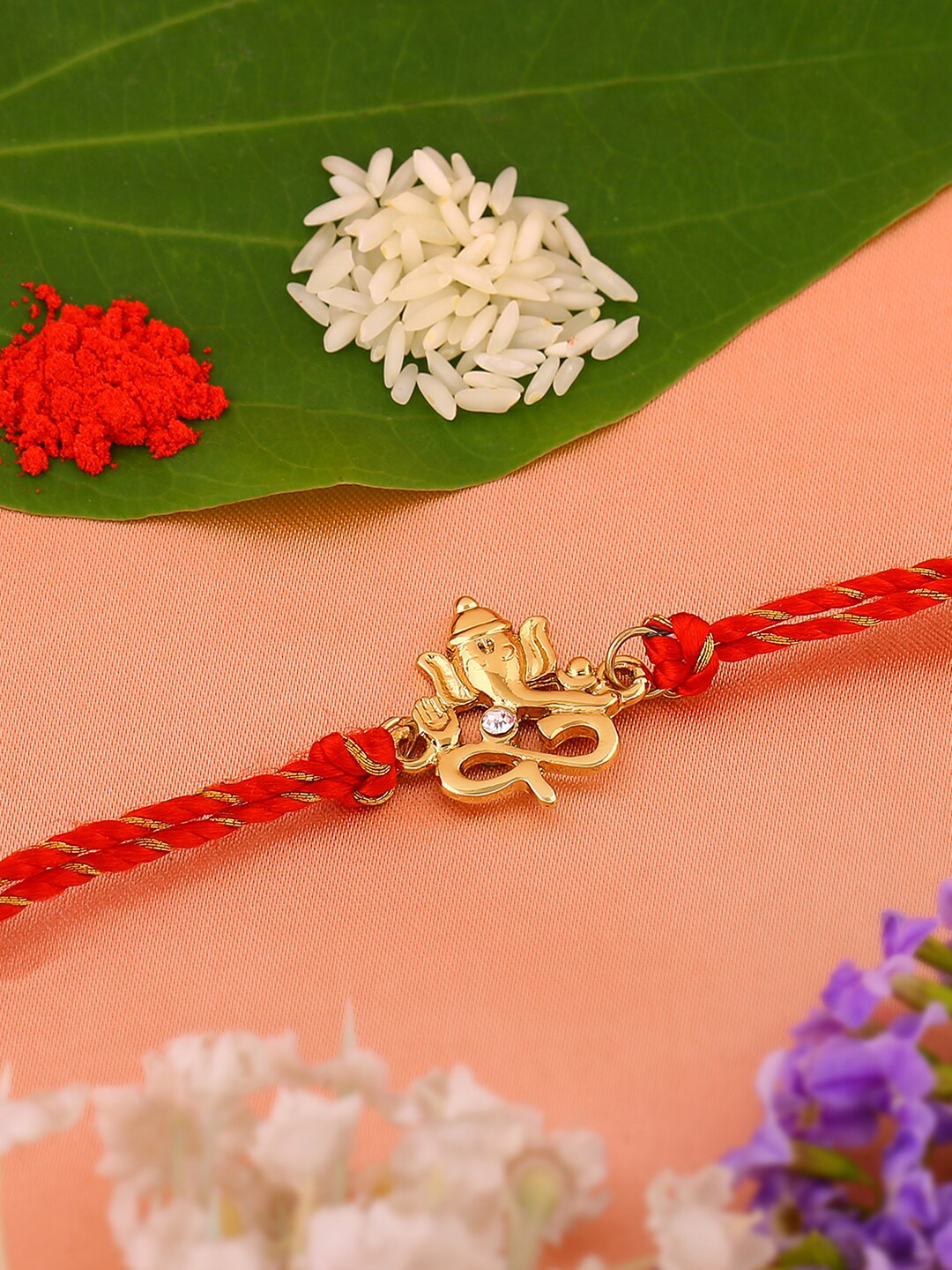 Estele Red Stone Studded Ganesha Charm Rakhi