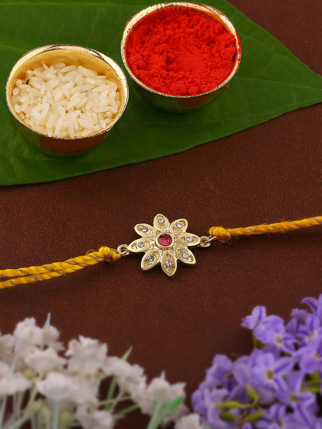 Estele Crystal Stone Studded Flower Charm Rakhi