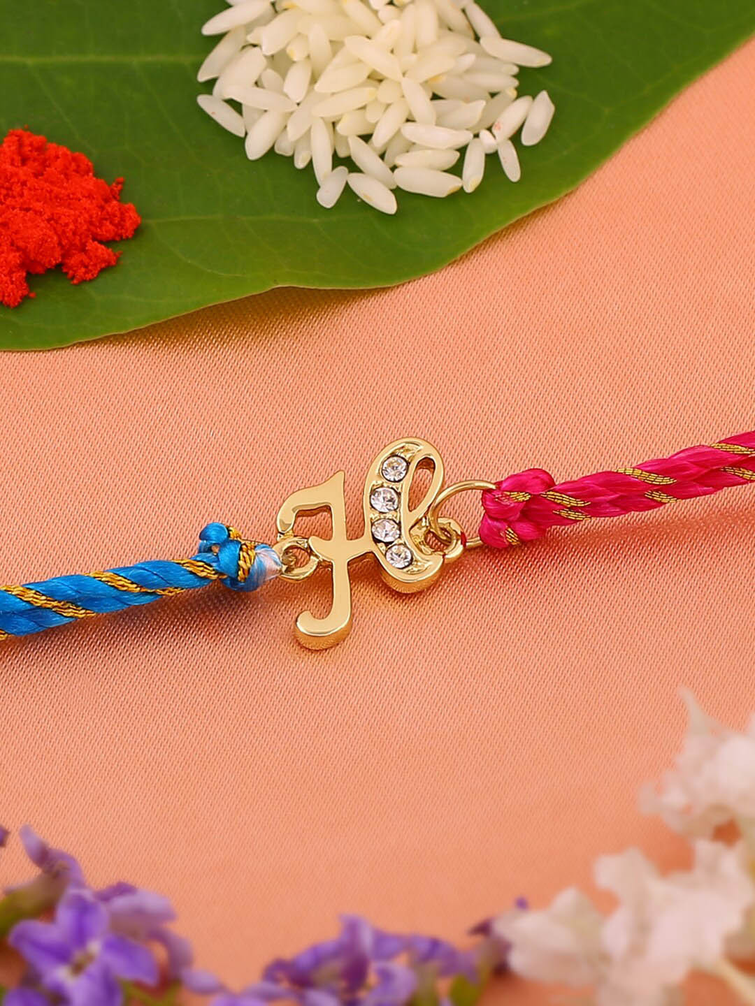 Estele Gold-Plated Crystal Stone-Studded H Letter Charm Rakhi