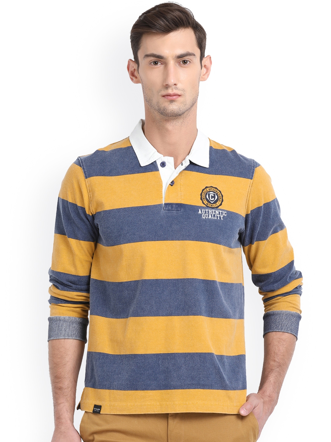 Bogholder apparat vigtigste Buy Crocodile Men Yellow & Navy Blue Striped Polo Collar T Shirt - Tshirts  for Men 2456462 | Myntra