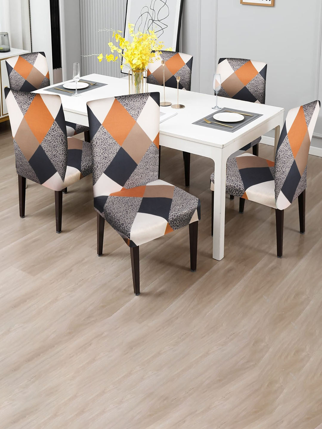 Dakshya Industries Grey 6-Pieces Elastic Chair Covers