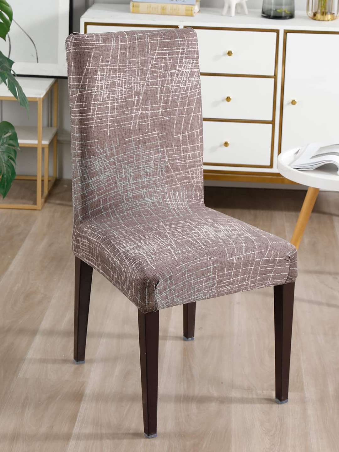 Dakshya Industries Brown & White 6 Pieces Striped Elastic Chair Covers