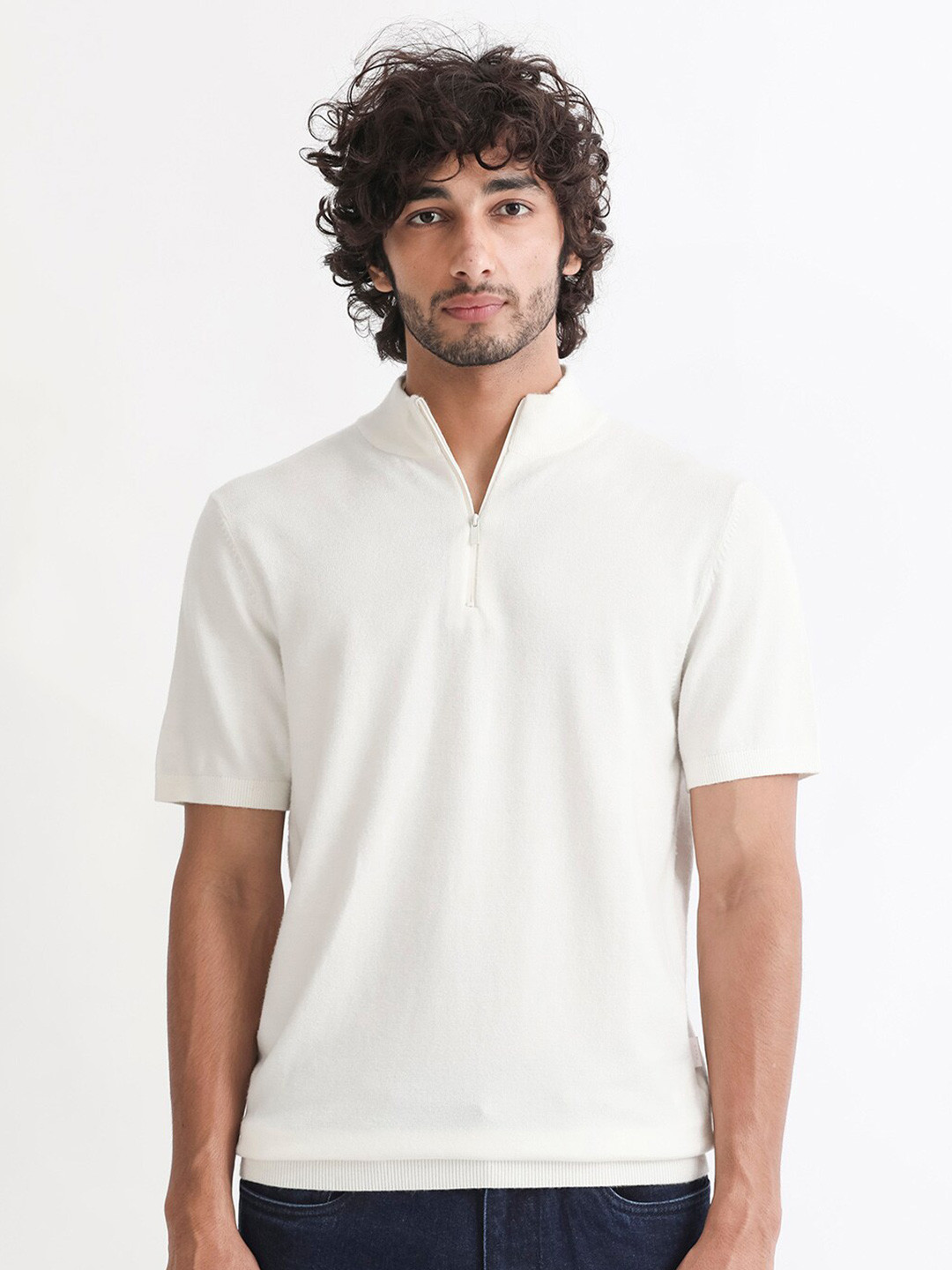 RARE RABBIT Men Alfet Z Mock Collar Slim Fit T-Shirt