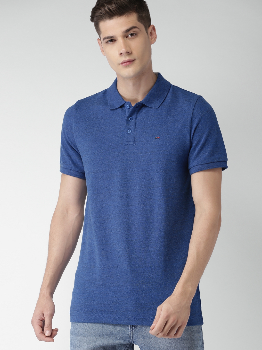 Men Blue Solid Slim Fit Polo T Shirt 