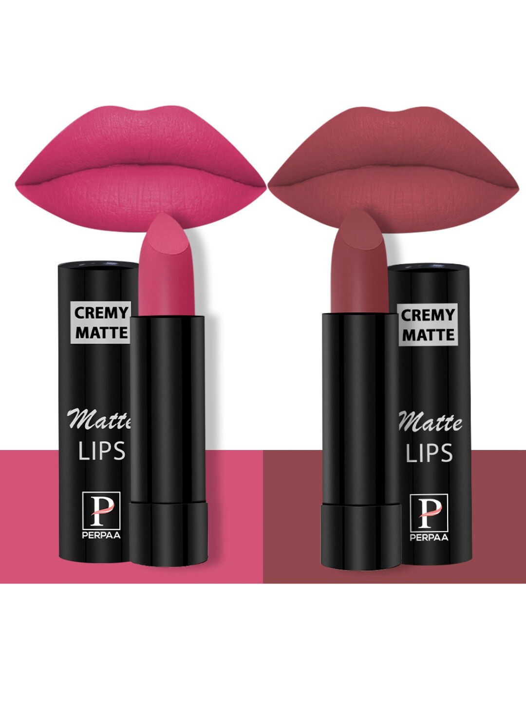 PERPAA Set of 2 Creamy Matte Bullet Lipstick 3.5g Each - Pink Fusion 60 & Brick Red 110