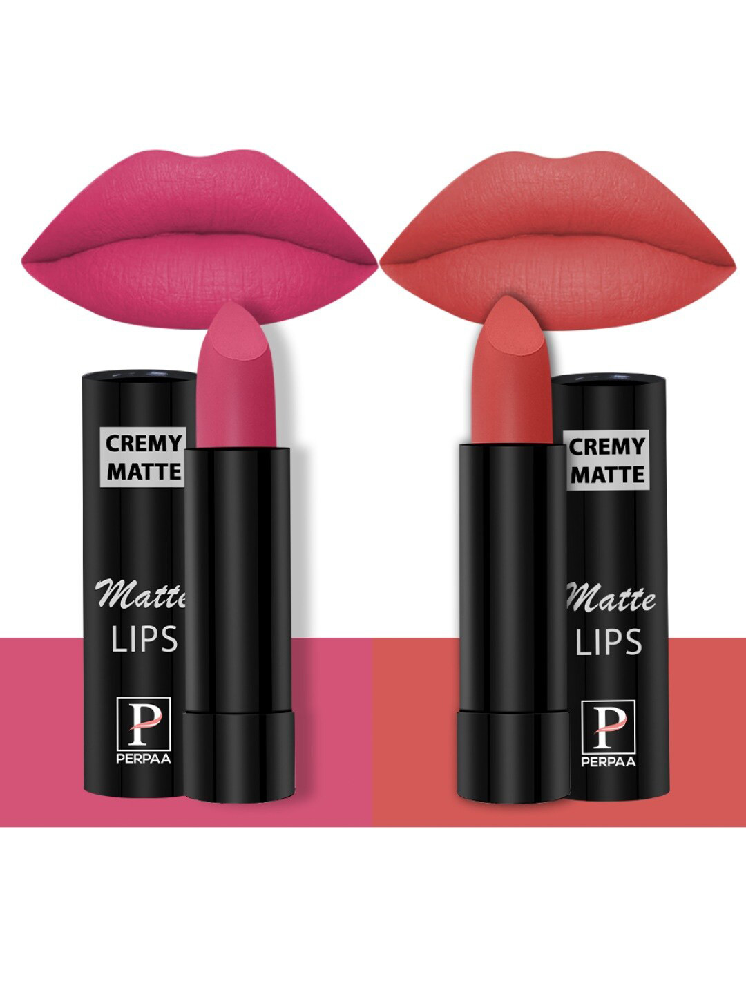 PERPAA Set of 2 Creamy Matte Bullet Lipstick 3.5g Each - Pink Fusion 60 & Velvet Orange 93