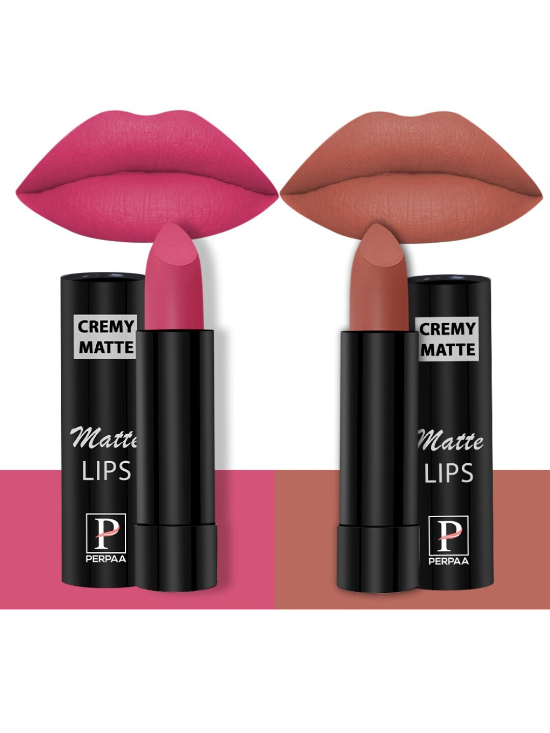 PERPAA Set Of 2 Creamy Matte Long-Stay Lipstick - Pink Fusion 60 & Caramel 62