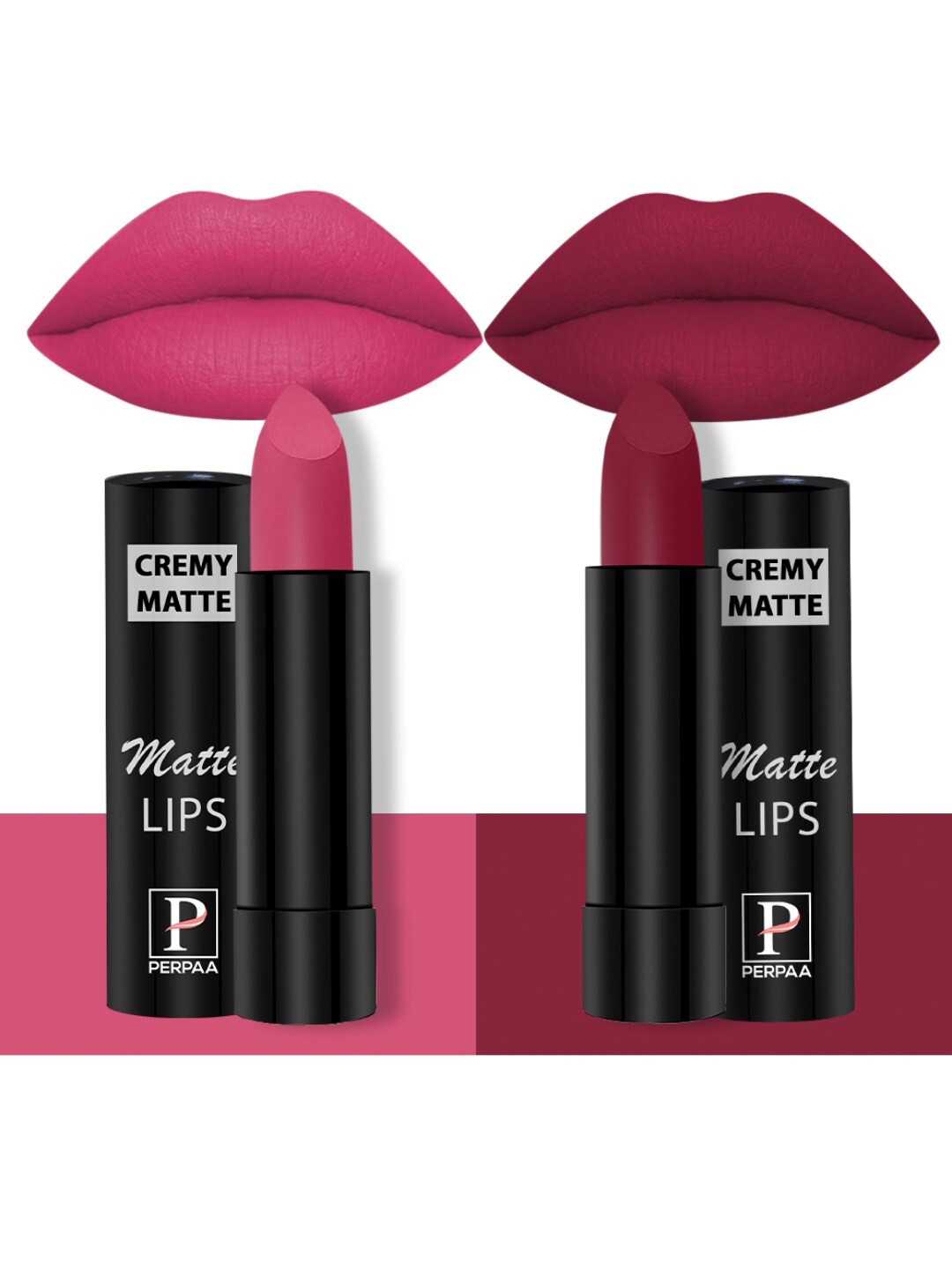 PERPAA Set Of 2 Creamy Matte Long-Stay Lipstick - Pink Fusion 60 & Candy Pink 87
