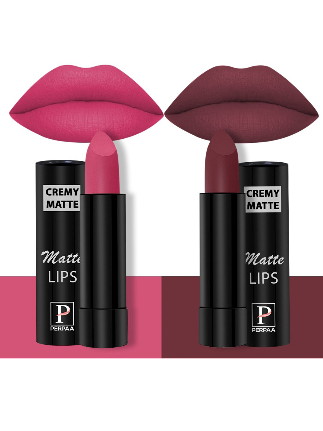 PERPAA Set Of 2 Creamy Matte Long-Stay Lipstick - Tan Red 80 & Pink Fusion 60