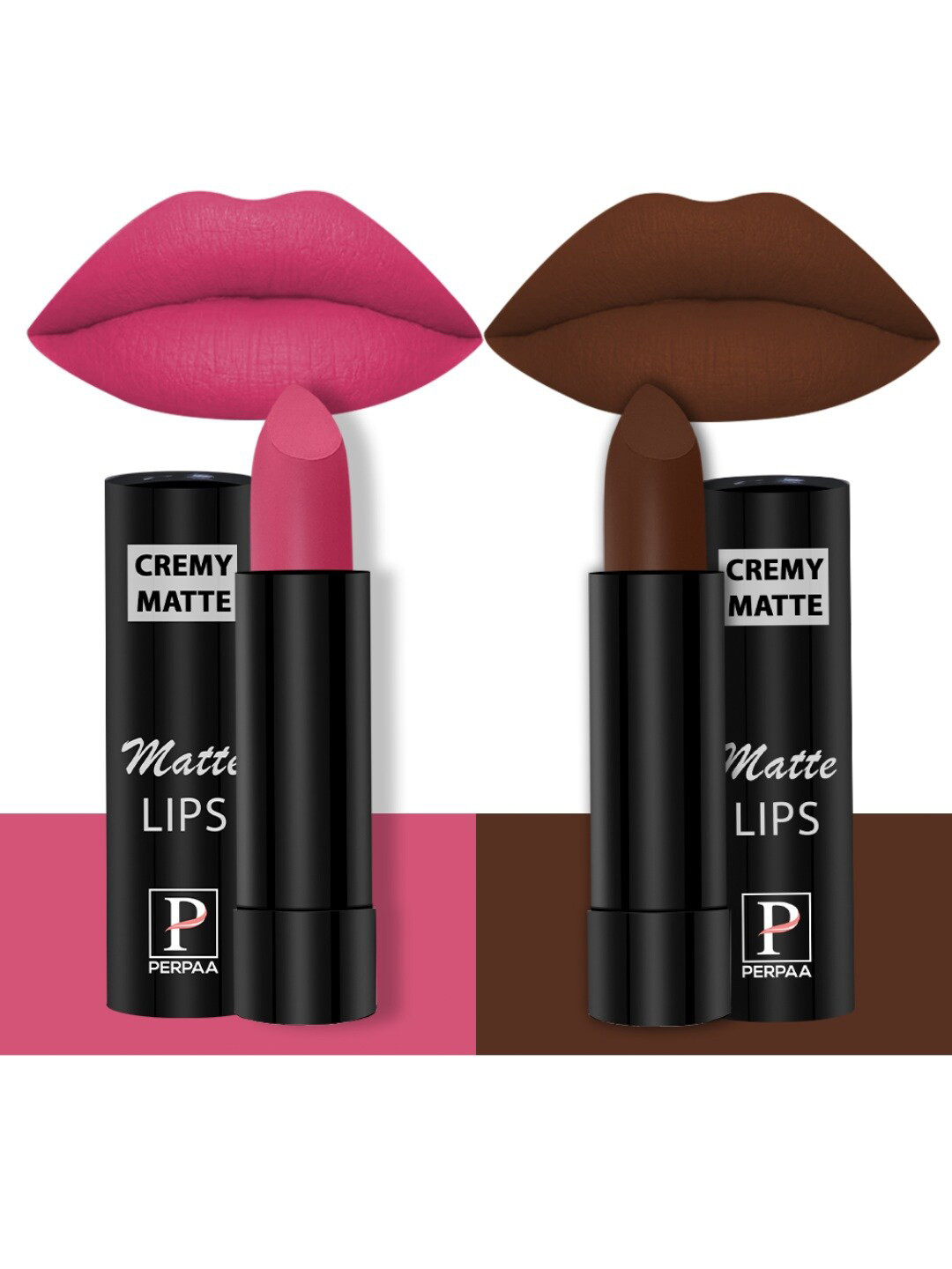 PERPAA Set Of 2 Creamy Matte Long-Stay Lipstick - Pink Fusion 60 & Cocoa Brown 67