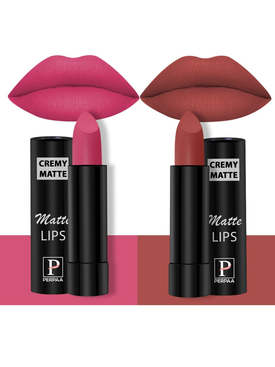 PERPAA Set Of 2 Creamy Matte Long-Stay Lipstick - Pink Fusion 60 & Rust Orange 73