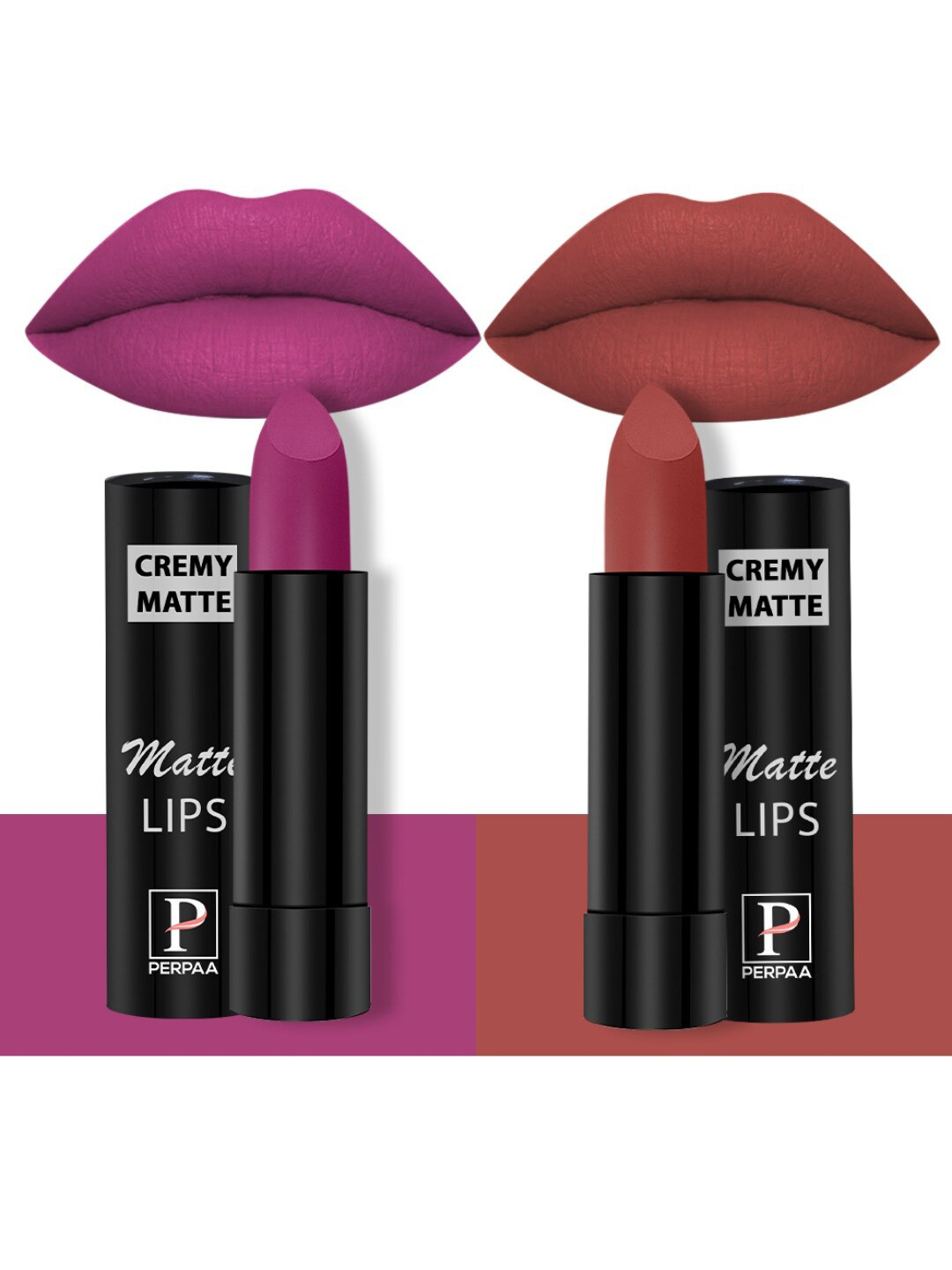 PERPAA Set Of 2 Cremy Matte Long Stay Lipstick 3.5g Each- Rose Magenta 58 - Rust Orange 73