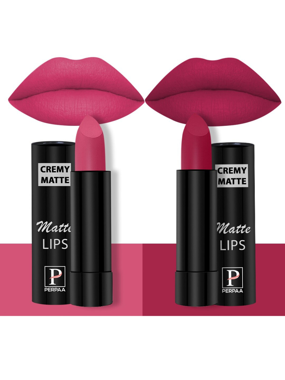PERPAA Set Of 2 Creamy Matte Bullet Lipstick - 3.5g Each - Pink Fusion 60- Ruby Magenta 84