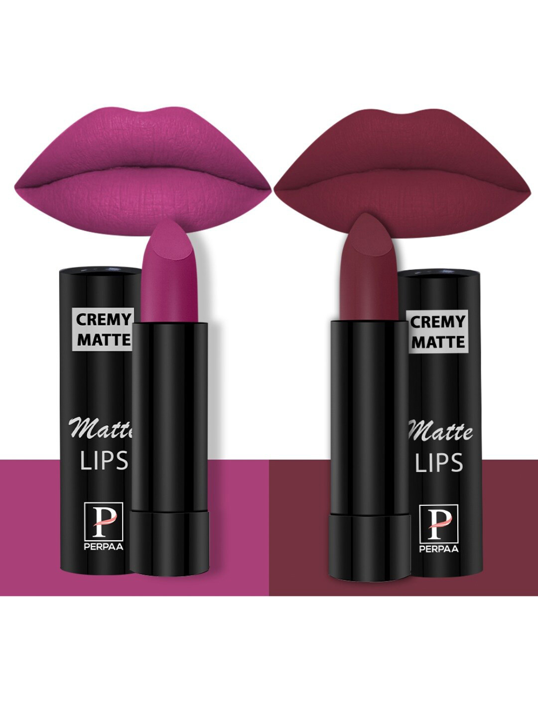 PERPAA Creamy Matte Set Of 2 Long Stay Intense Lipstick - Rose Magenta 58 - Cherry Red 96