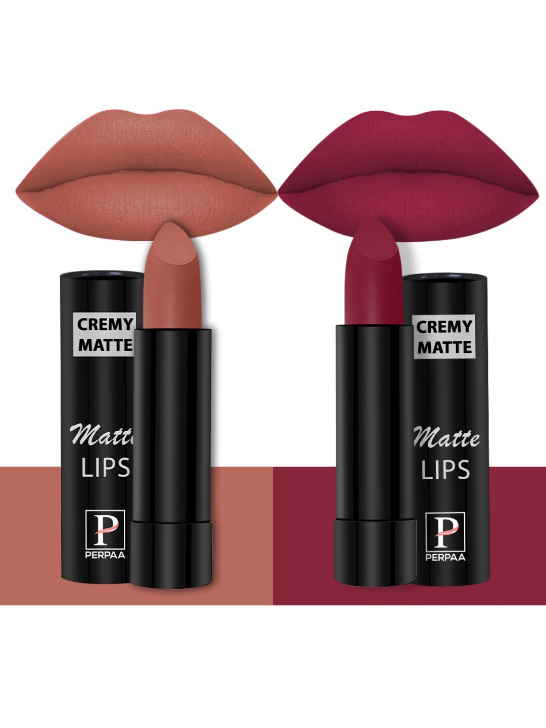 PERPAA Set Of 2 Creamy Matte Bullet Lipstick - 3.5g Each -Caramel 62-Candy Pink 87