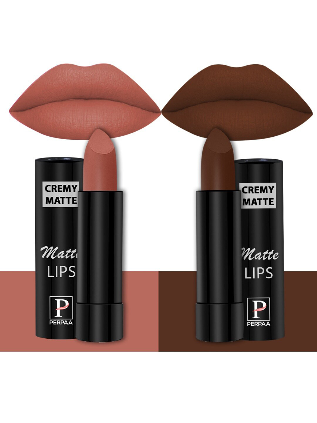 PERPAA Set Of 2 Creamy Matte Bullet Lipstick - 3.5g Each - Caramel 62-Cocoa Brown 67
