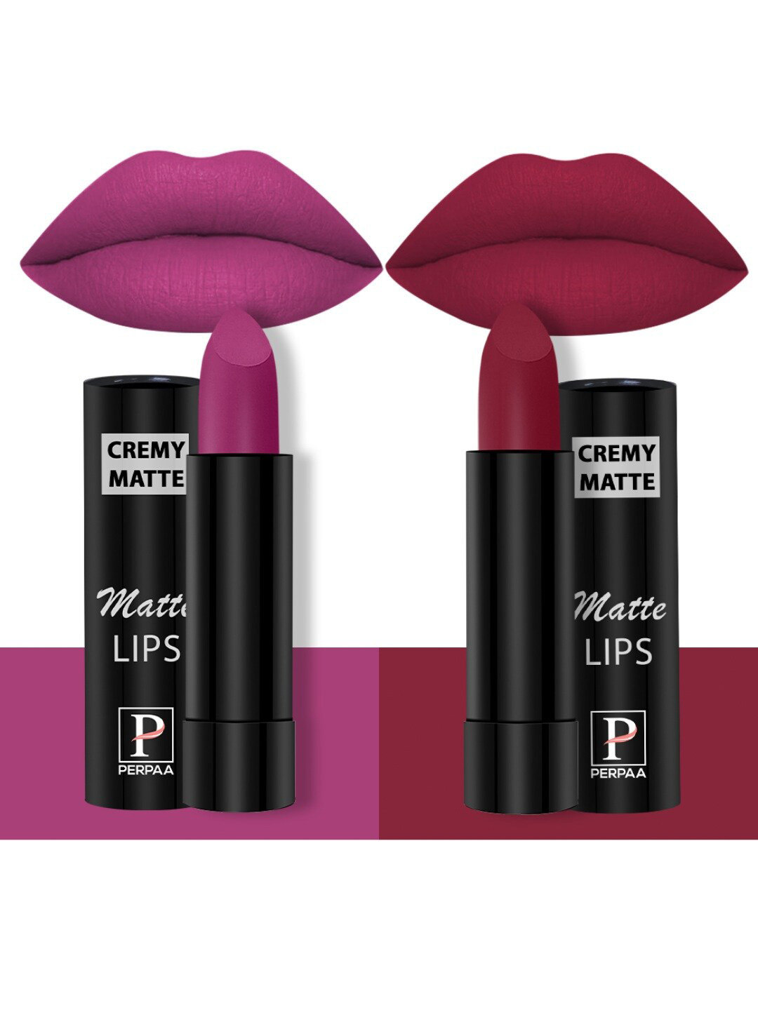 PERPAA Creamy Matte Set Of 2 Long Stay Intense Lipstick - Rose Magenta 58 - Candy Pink 87