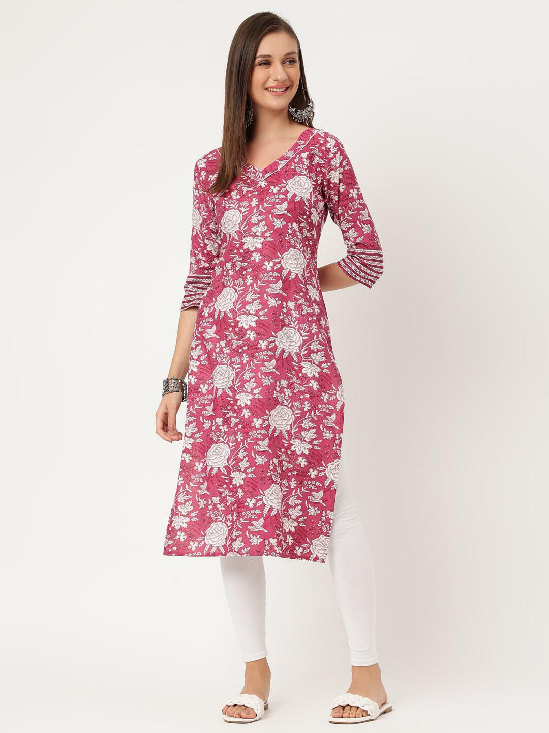 Rimeline Floral Printed V-Neck Kurta