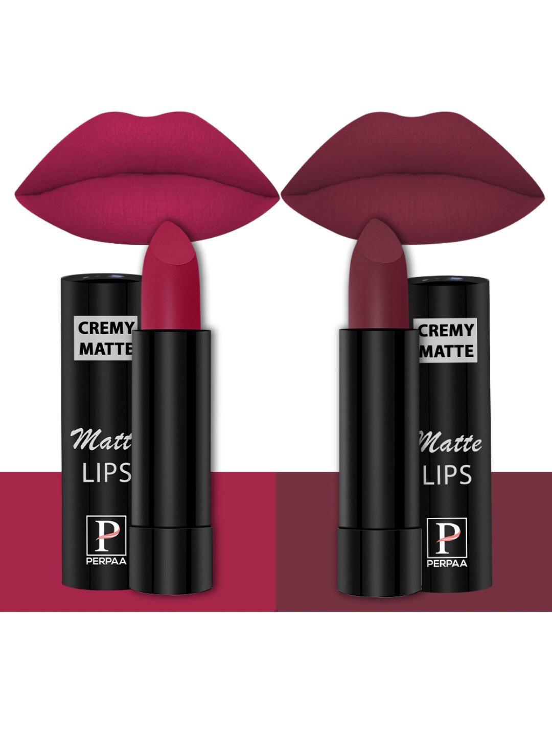 PERPAA Set of 2 Creamy Matte Bullet Lipstick 3.5g Each - Ruby Magenta 84 & Dusky Maroon 96