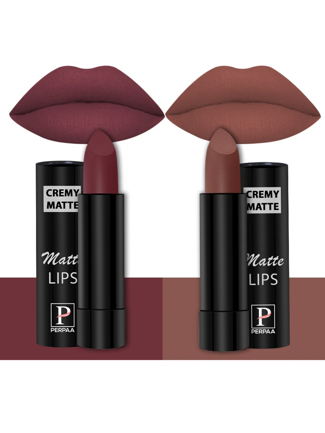 PERPAA Creamy Matte Set Of 2 Long Stay Intense Lipstick - Tan Red 80 - Nude Brown 111