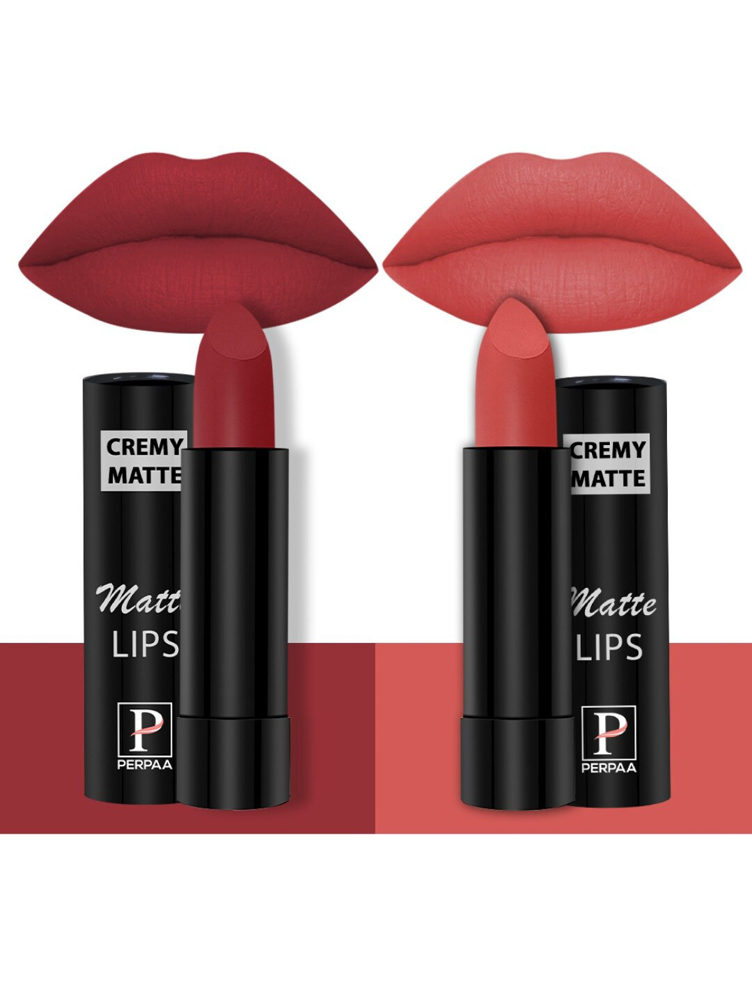 PERPAA Creamy Matte Set Of 2 Long Stay Intense Lipstick - Crimson Red 86 -Velvet Orange 93