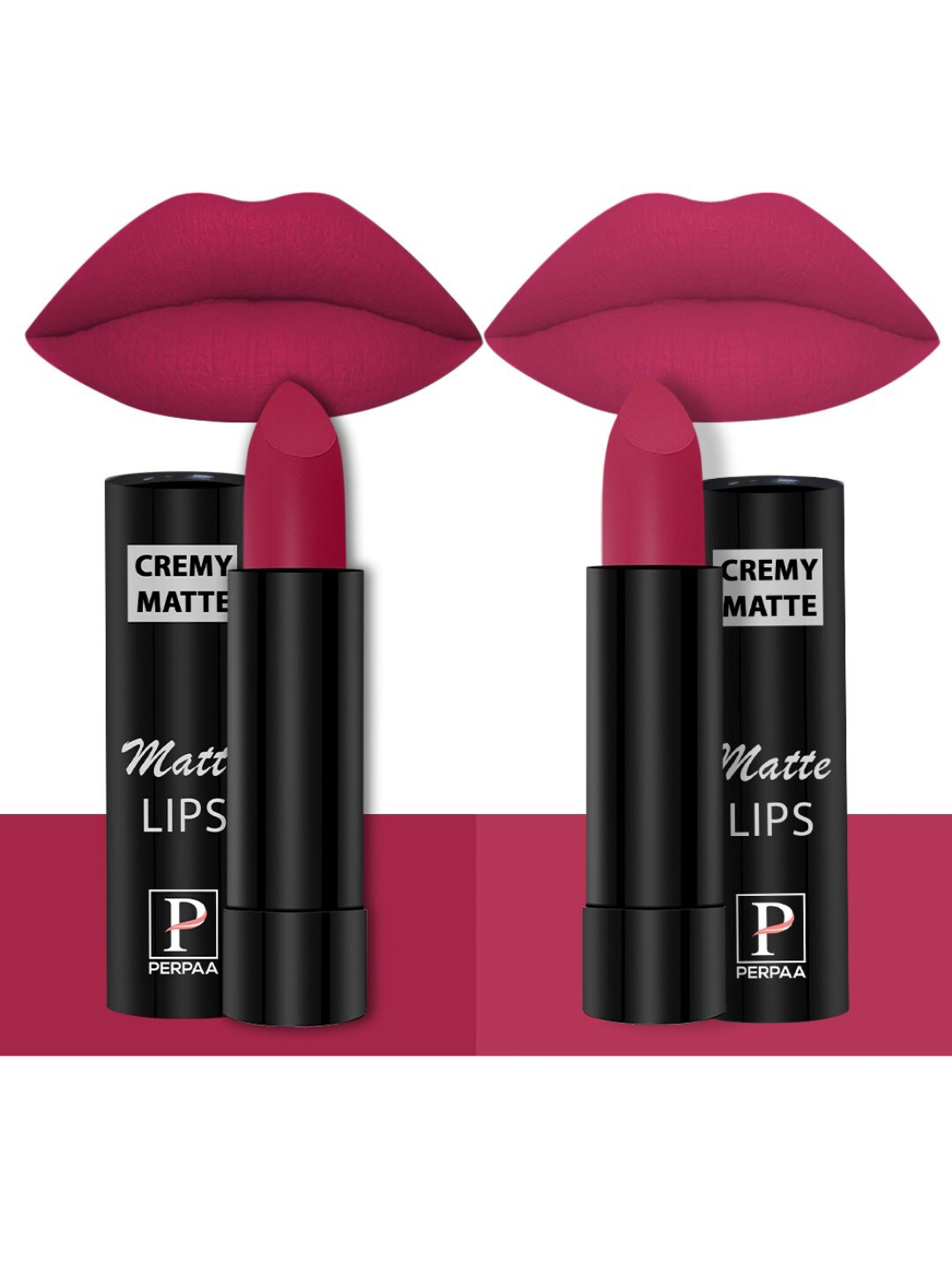 PERPAA Set of 2 Creamy Matte Bullet Lipstick 3.5g Each-Ruby Magenta 84 & Strawberry Pink92