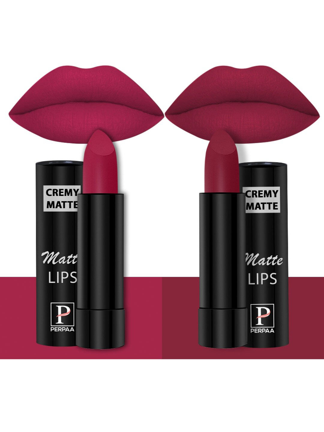 PERPAA Set of 2 Creamy Matte Bullet Lipstick 3.5g Each - Ruby Magenta 84 & Candy Pink 87