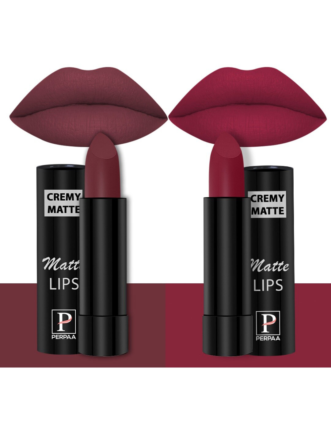 PERPAA Set Of 2 Creamy Matte Long-Stay Lipstick - Tan Red 80 & Candy Pink 87