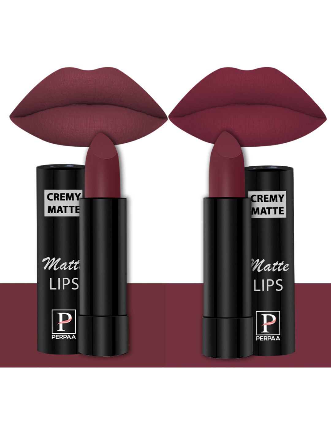 PERPAA Set Of 2 Creamy Matte Long-Stay Lipstick - Tan Red 80 & Dusky Maroon 96